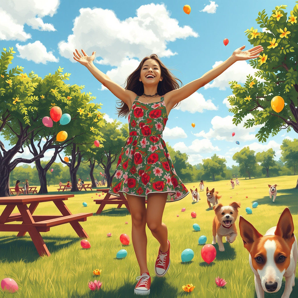 Joyful Summer Picnic Scene in Digital Art Style