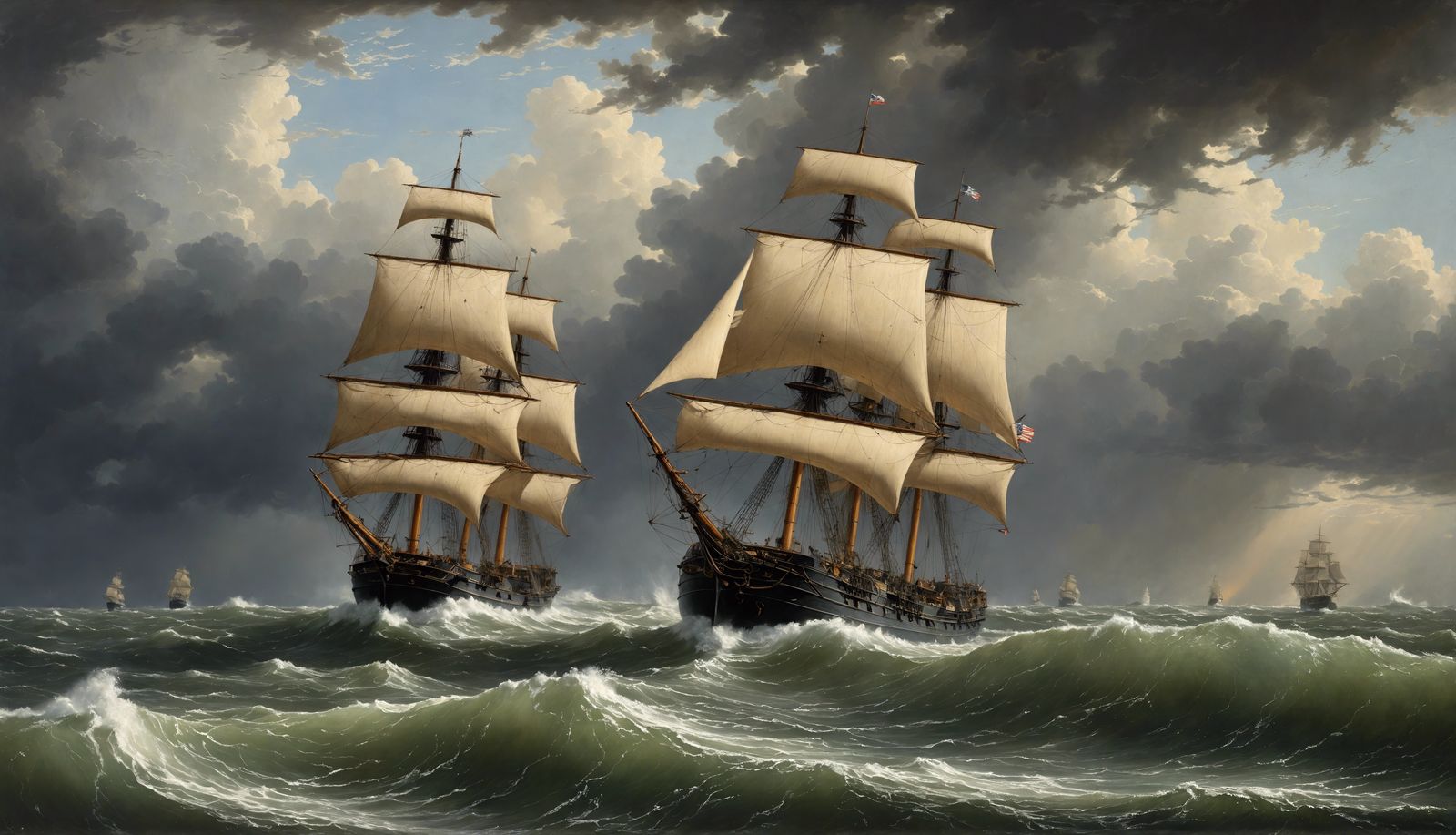 Frigate in Stormy Seas: A Photorealistic Oil Painting