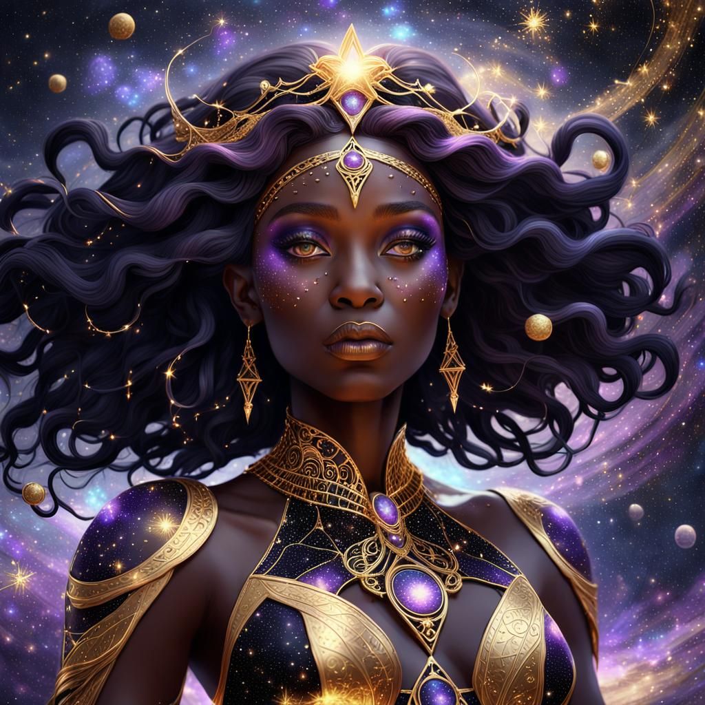 Celestial Black Goddess Among the Stars