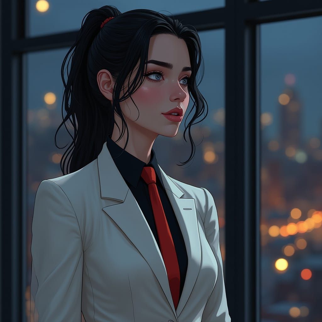 Hyperrealistic Portrait of Woman in Armani Suit