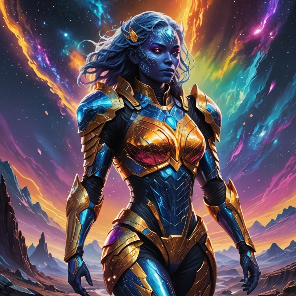 Cosmic Superheroine on Alien Planet, Fantasy Art