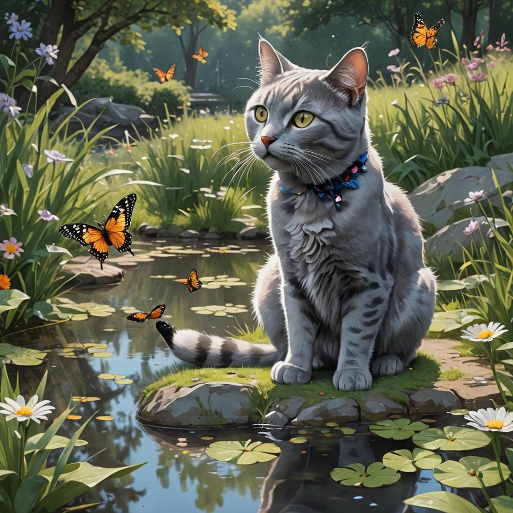 Cat and Butterfly: Cubist Anime Art