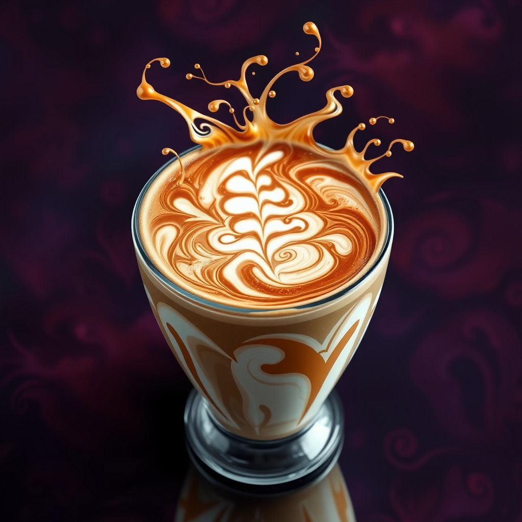 Fantastical Latte Art Mocha in Detailed Matte Painting