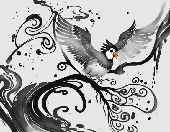 Cockatoo in Flight: Sumi-e Ink Wash Style