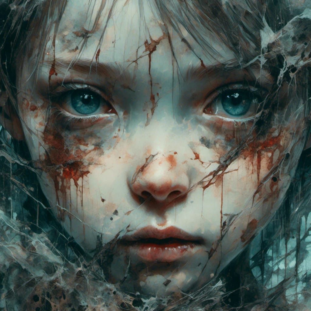 Expressive Girl Portrait in Macabre Style