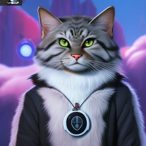 Cute Cat Pilot in Hyperspace, Disney Style