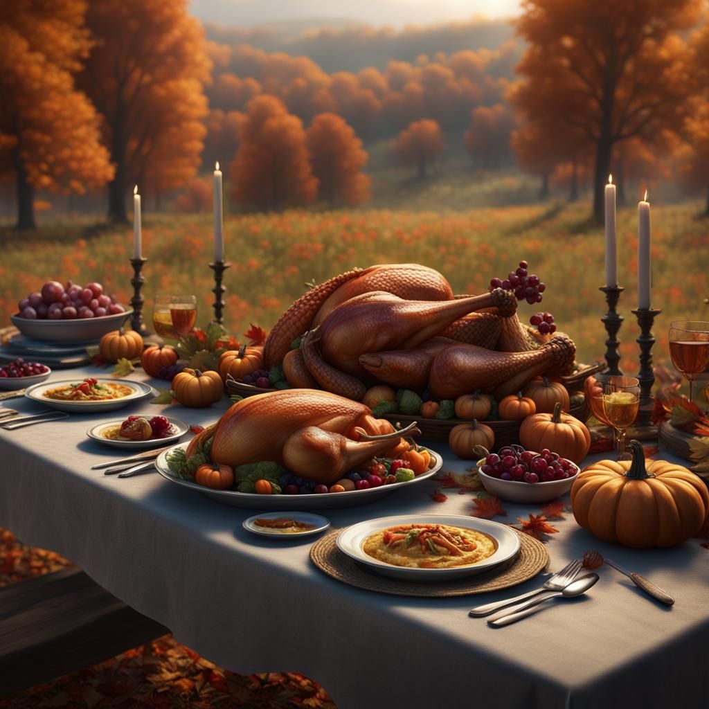 Thanksgiving Picnic in Wheat Field: Detailed Matte Painting
