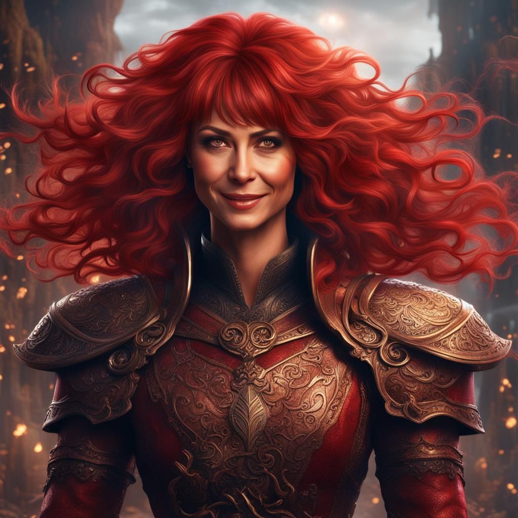 Red-Haired Woman with an Evil Smile in Digital Art