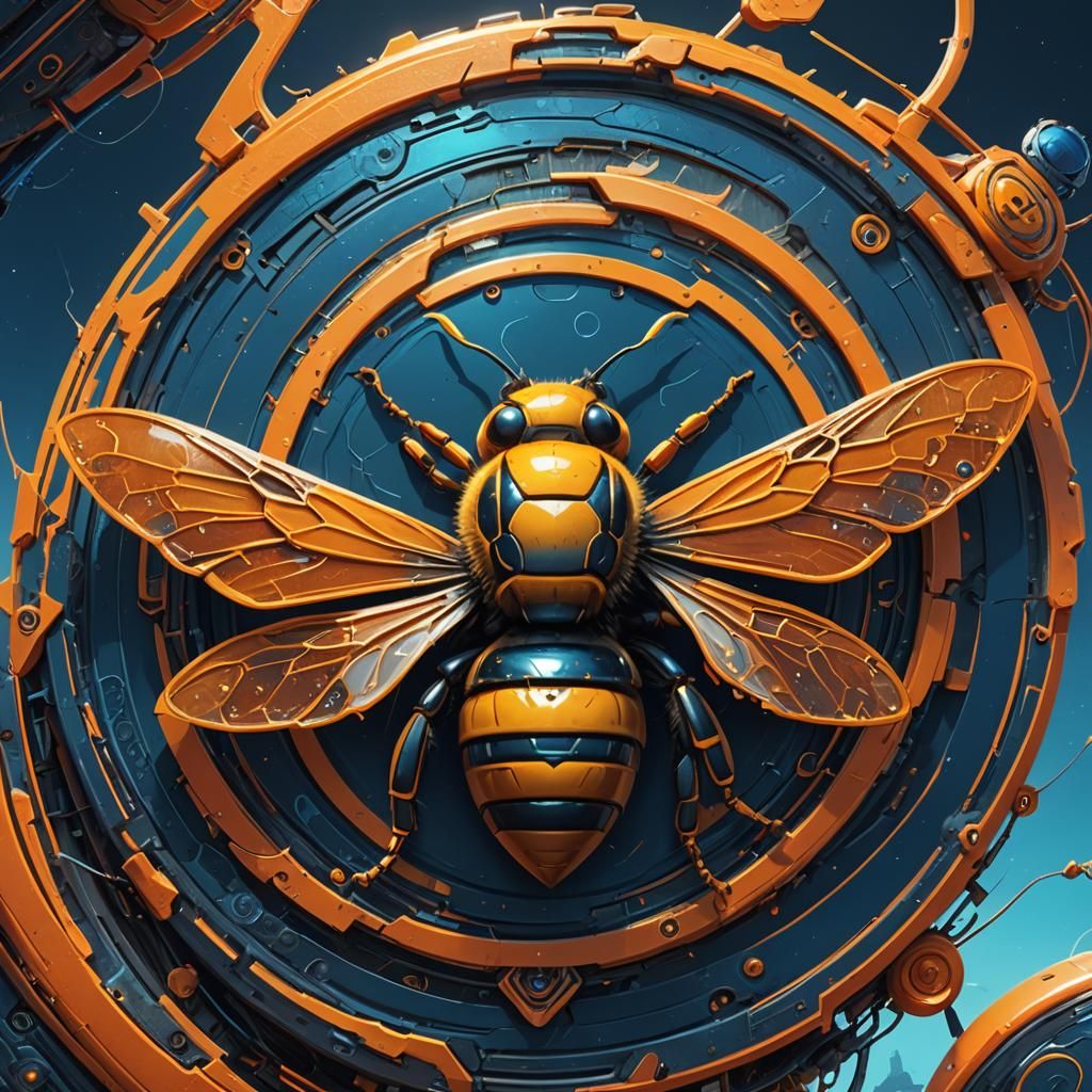 Stylized Bee Logo with Banner in Fantasy Art