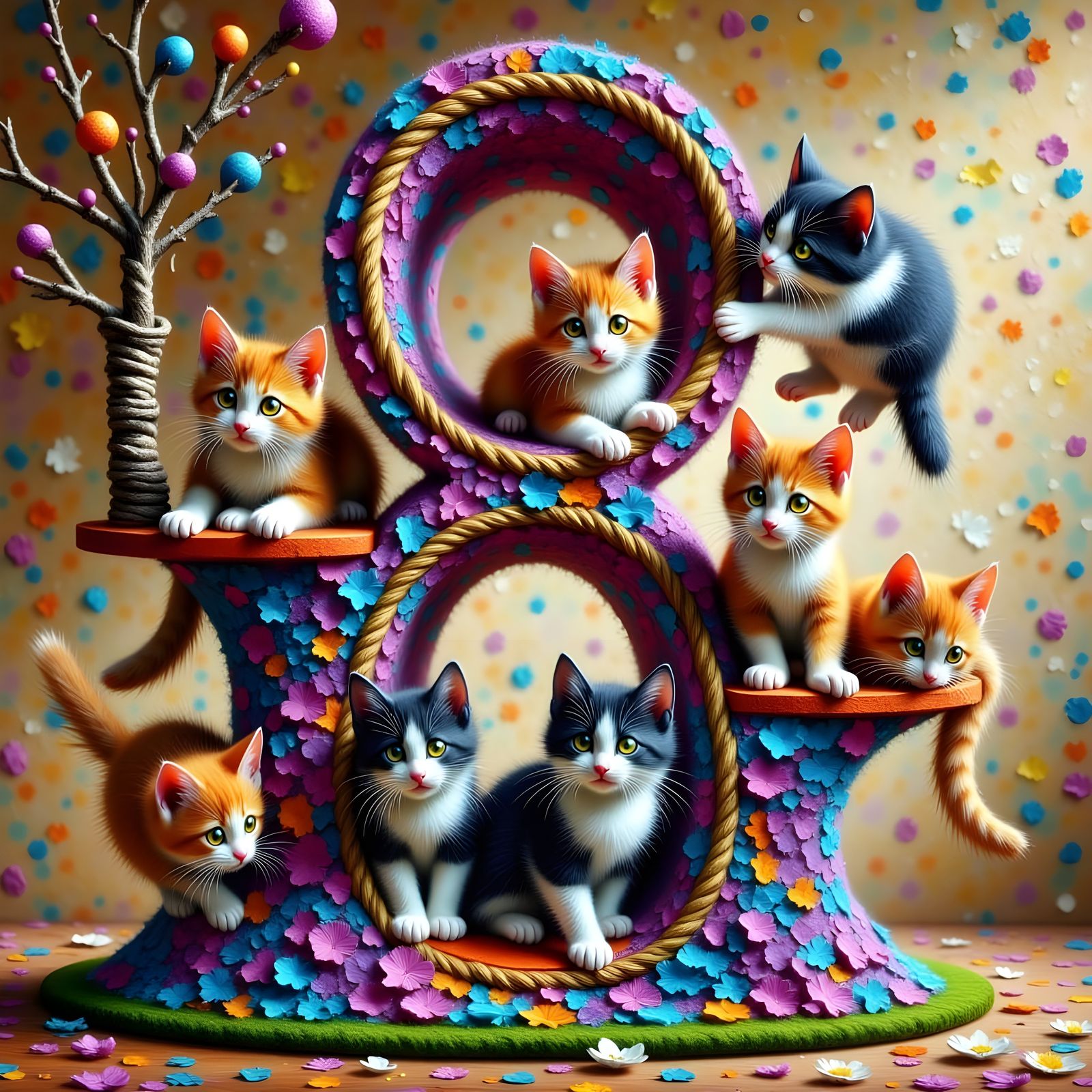 Vibrant Feline Paradise in Impasto Style