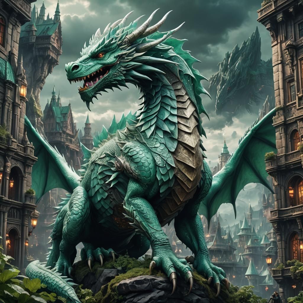 Detailed Mint Dragon Digital Matte Painting