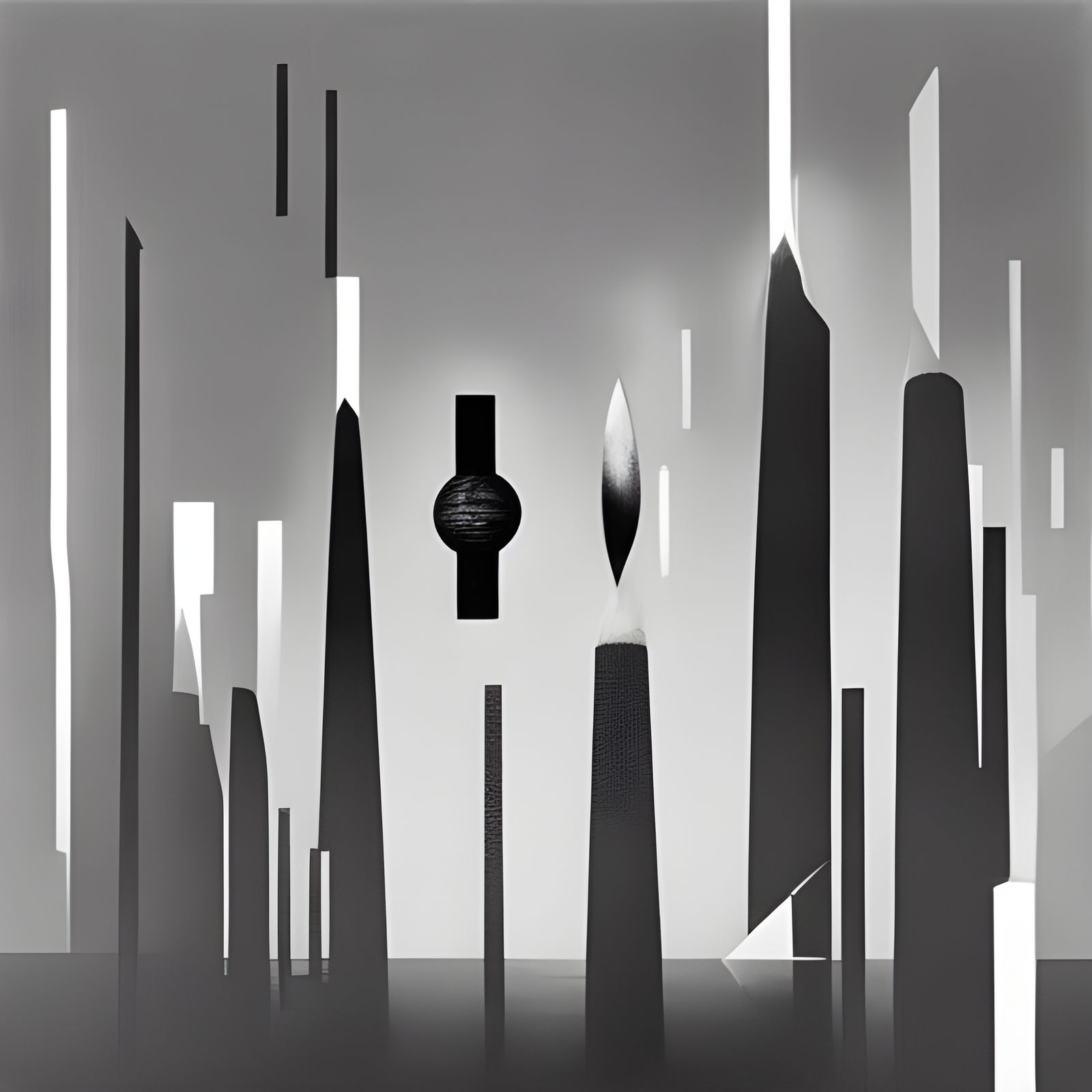 Surreal Cosmic Railway with Mannequins in Film Noir Style