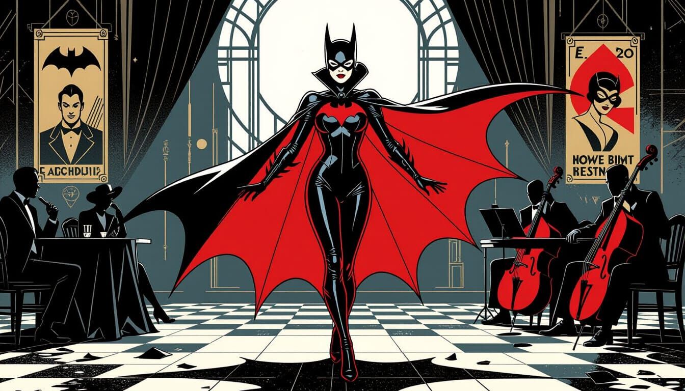 Futuristic Batwoman Dances in 1920s Cabaret