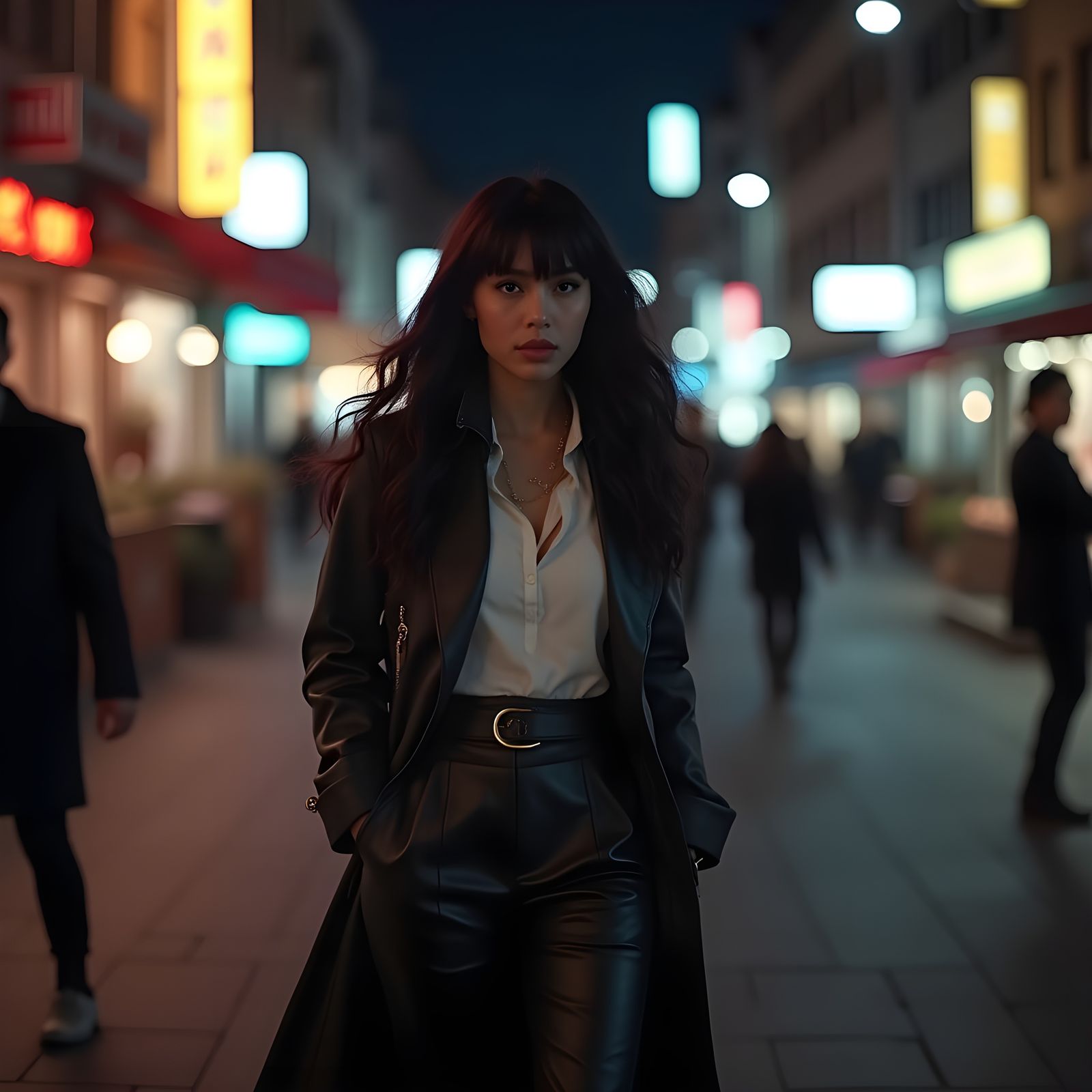 Cinematic Portrait of Woman in City at Night