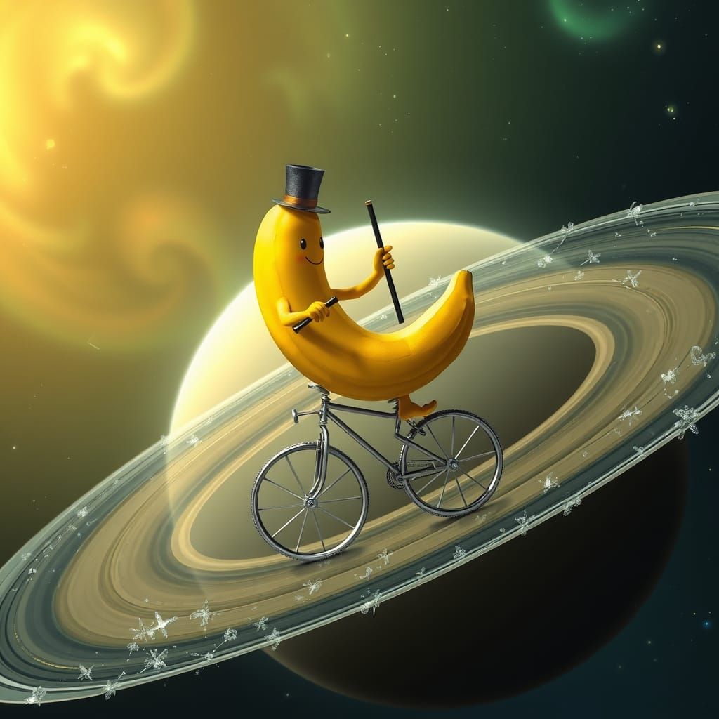Anthropomorphic Banana Rides Unicycle on Saturn's Rings