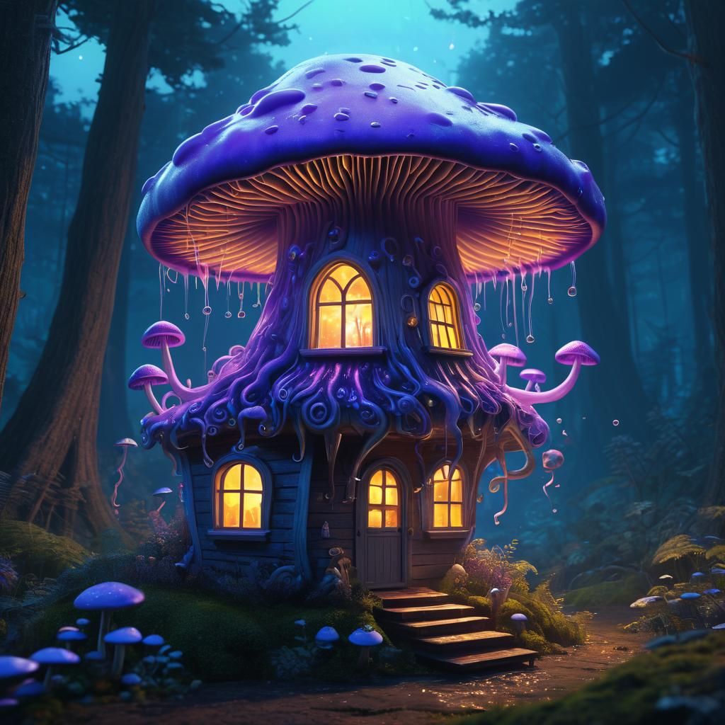 Levitating Mushroom House Spewing Purple Goo