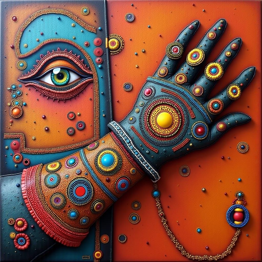 Beaded Leather Gauntlet with Circuit Patterns as Digital Art