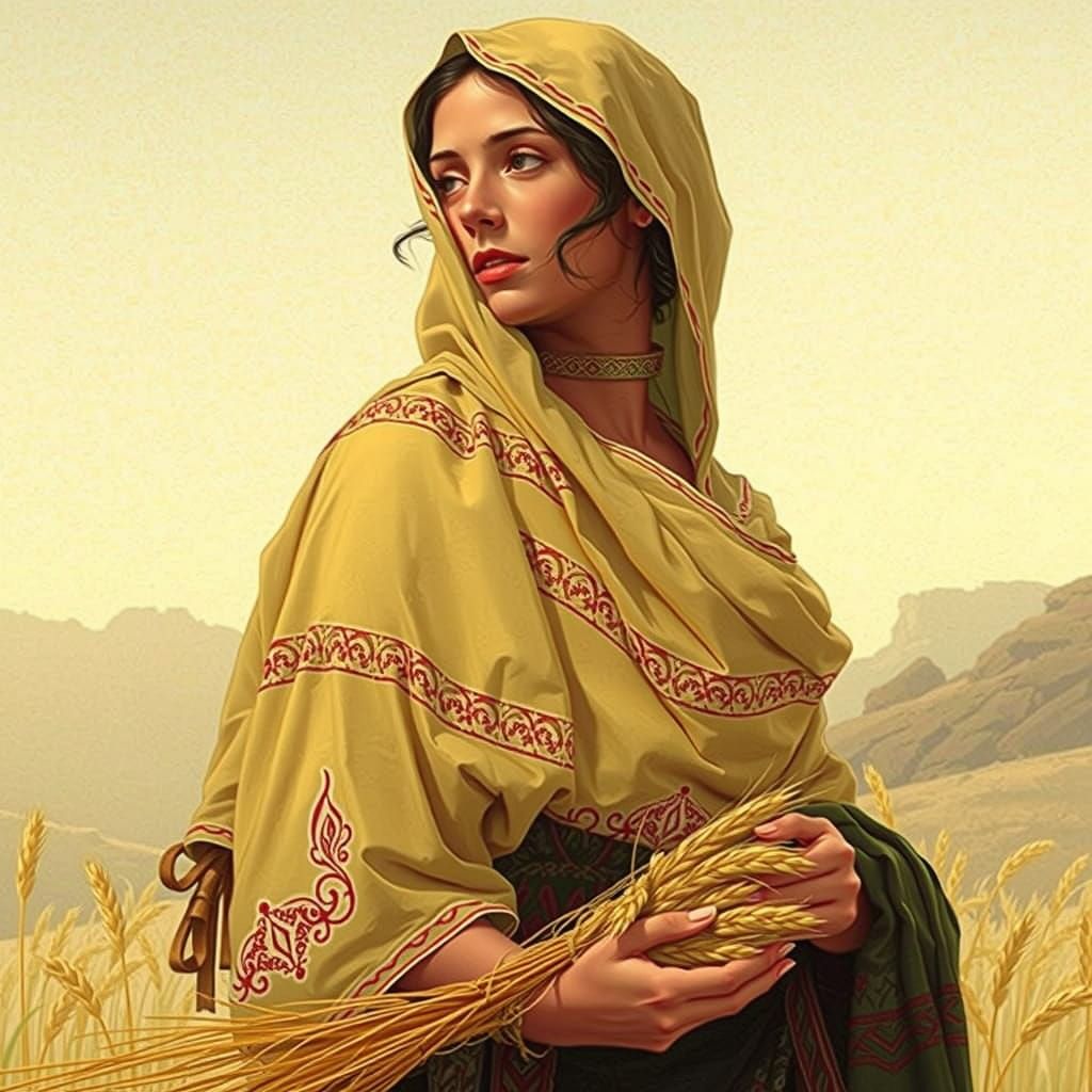 Moabite Woman in Ancient Landscape Hyperrealistic Art