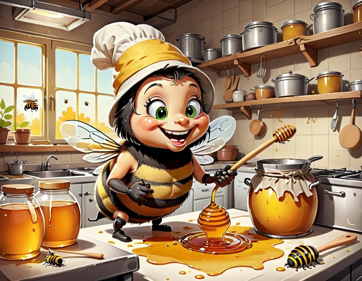 Happy Bee Making Honey in 1930s Cartoon Style