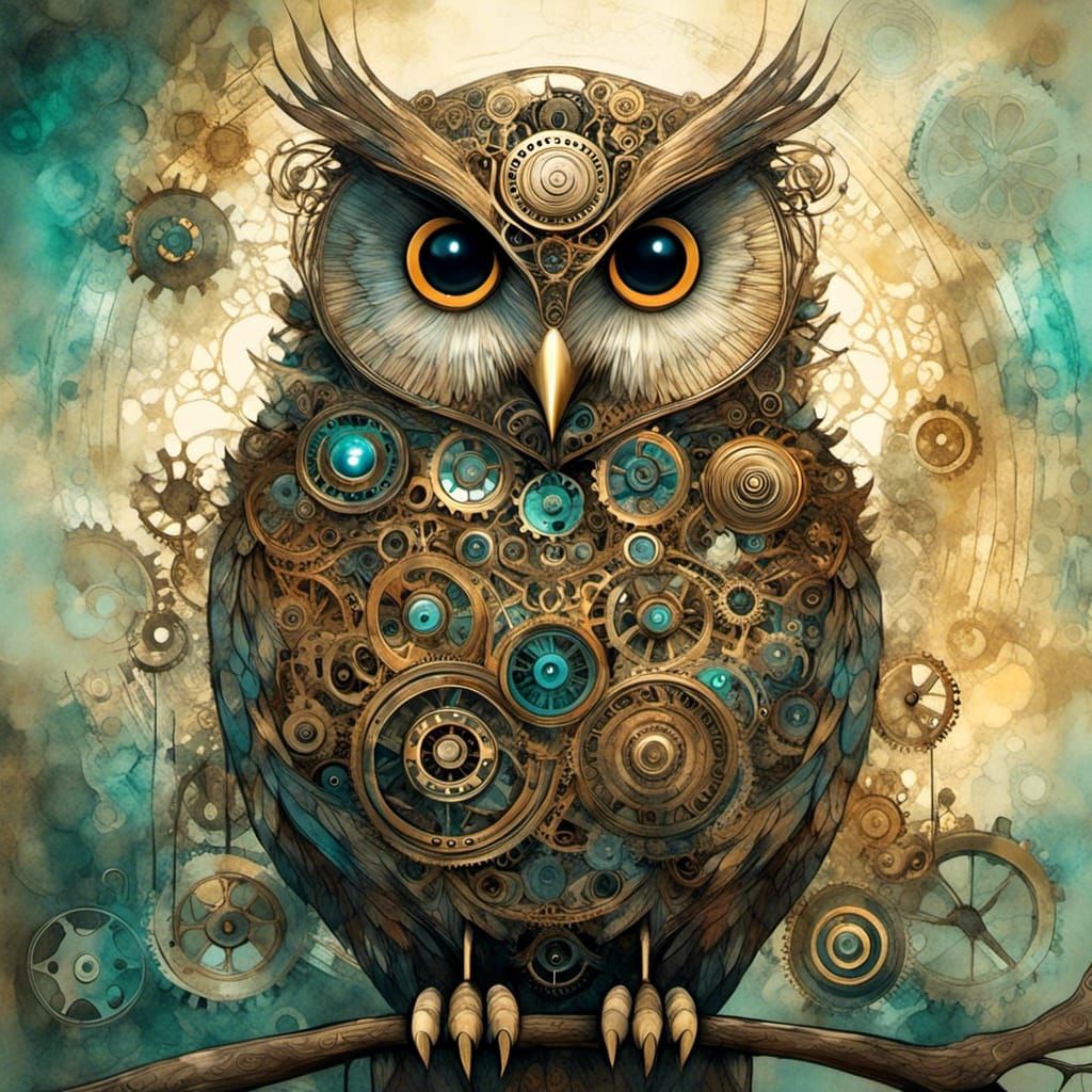 Steampunk Mechanical Owl with Intricate Details