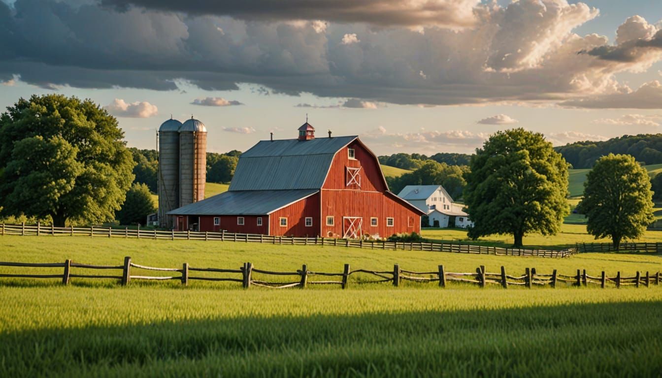 Rustic Farm Scene in Warm Summer Light