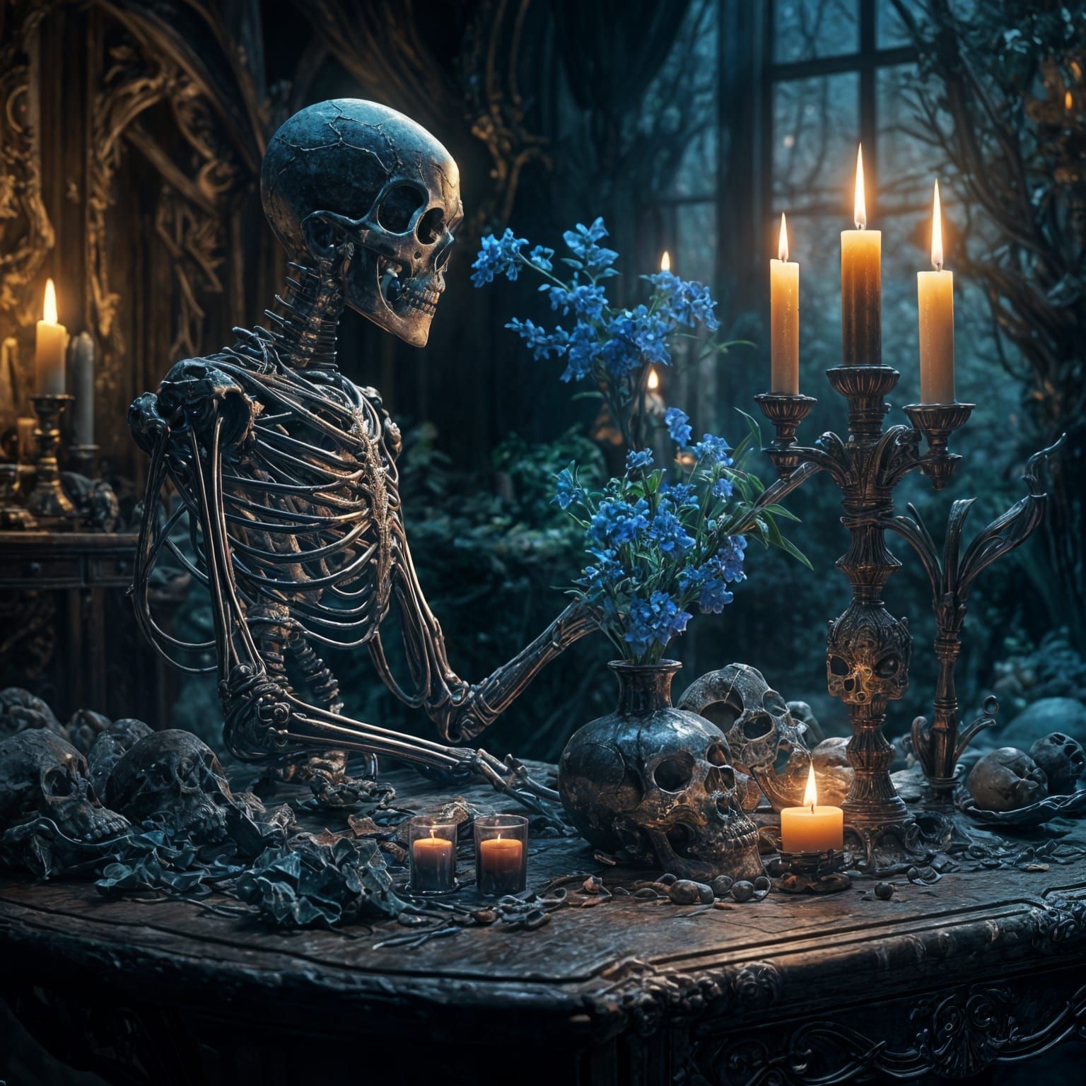 Illuminated Skull Holding Nightshade in Detailed Matte Paint...