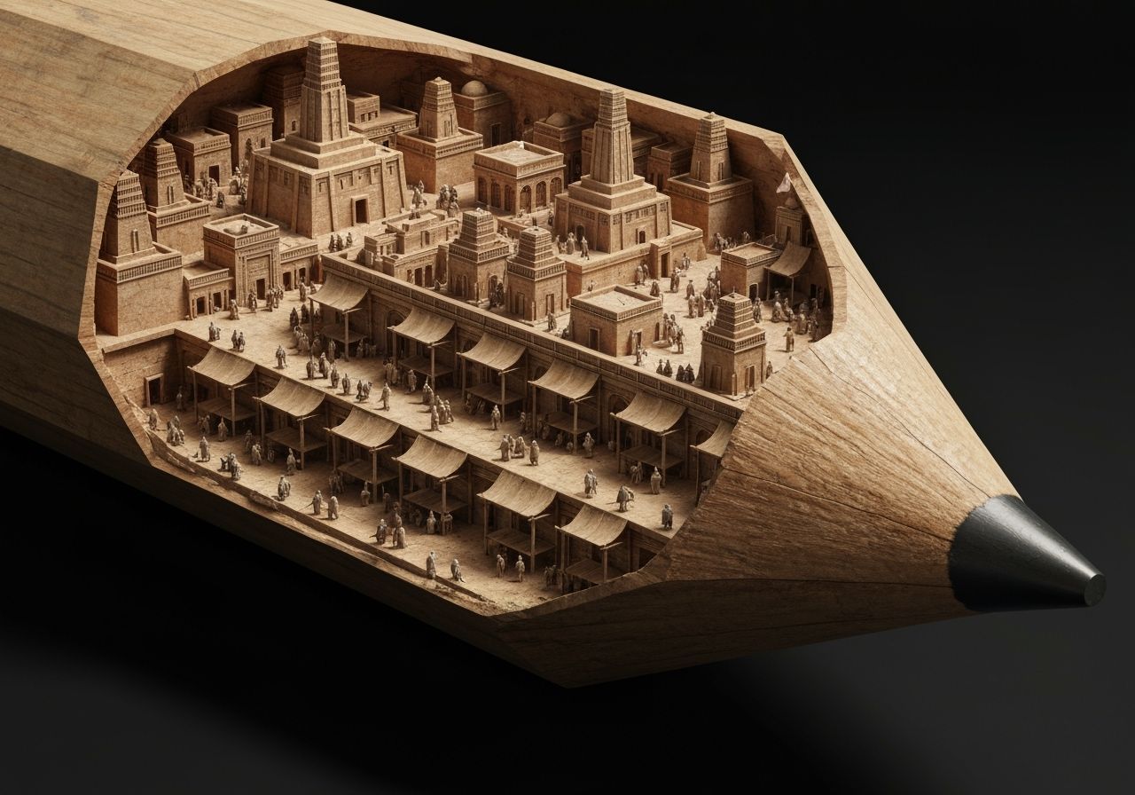 Babylonian City Carved Inside Giant Pencil