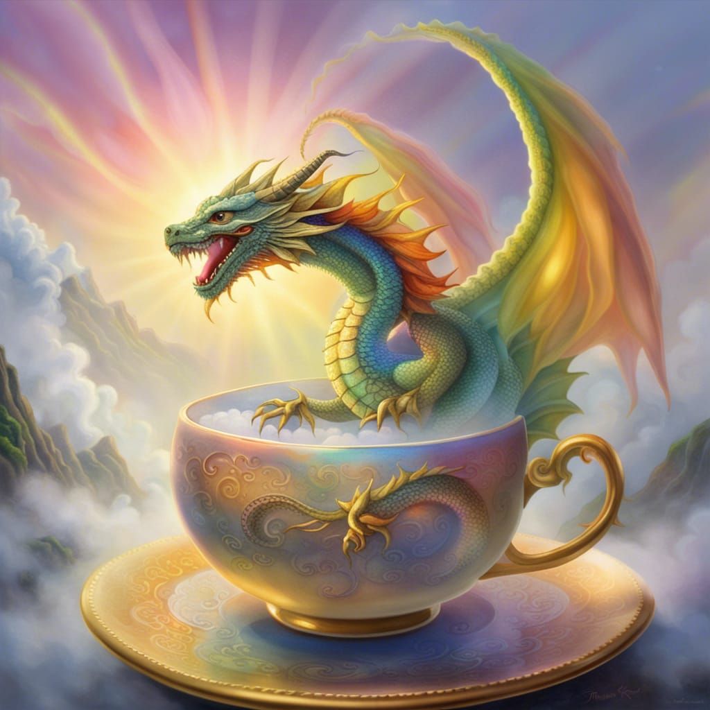 Rainbow Dragon on Golden Teacup