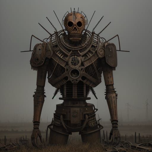 Steampunk Scarecrow in Foggy Battlefield Screen Print