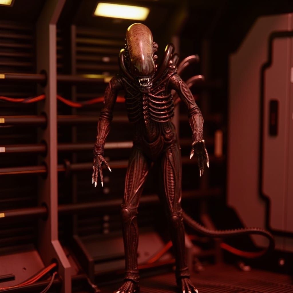 Menacing Xenomorph Lurks in Dark Spacestation Corridor