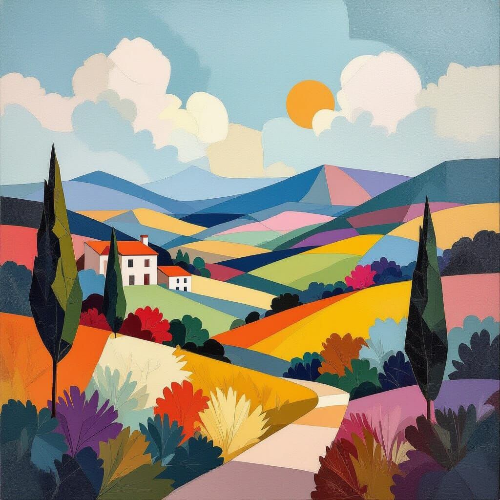 Cubist Landscape in Art Deco Style