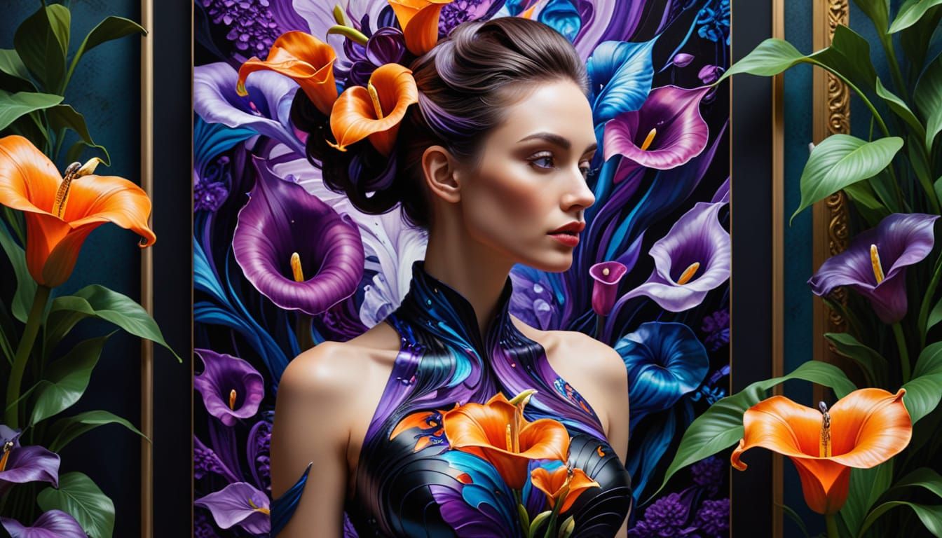 Droste Effect Art: Woman in Recursive Garden Frame