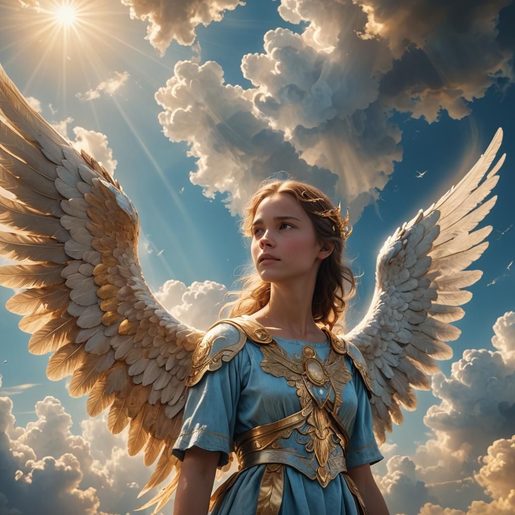 Girl Talks to Angel in Mystical Realm