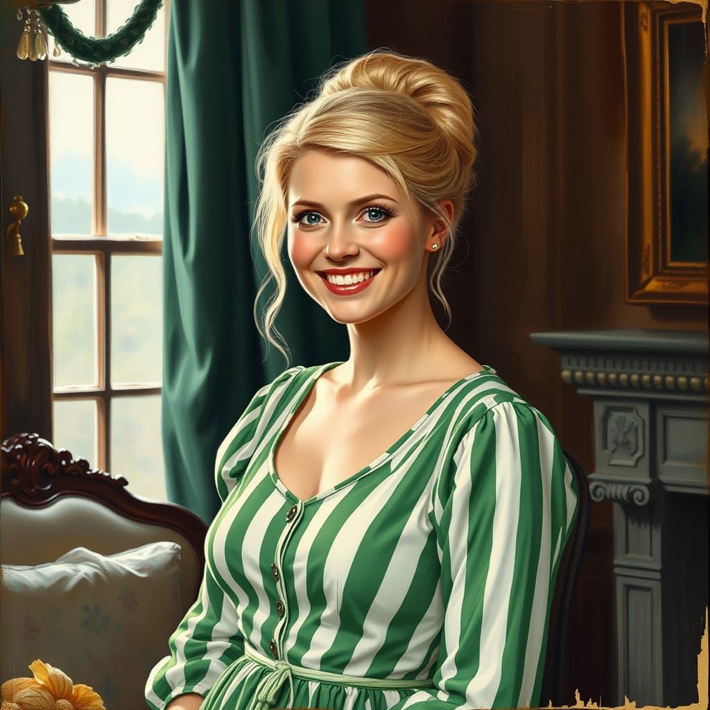 Icelandic Woman in Cozy Nordic Parlor