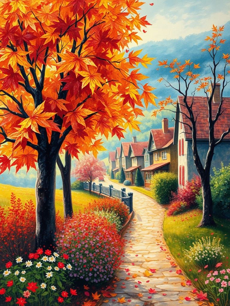 Autumn Village in Impressionist Style