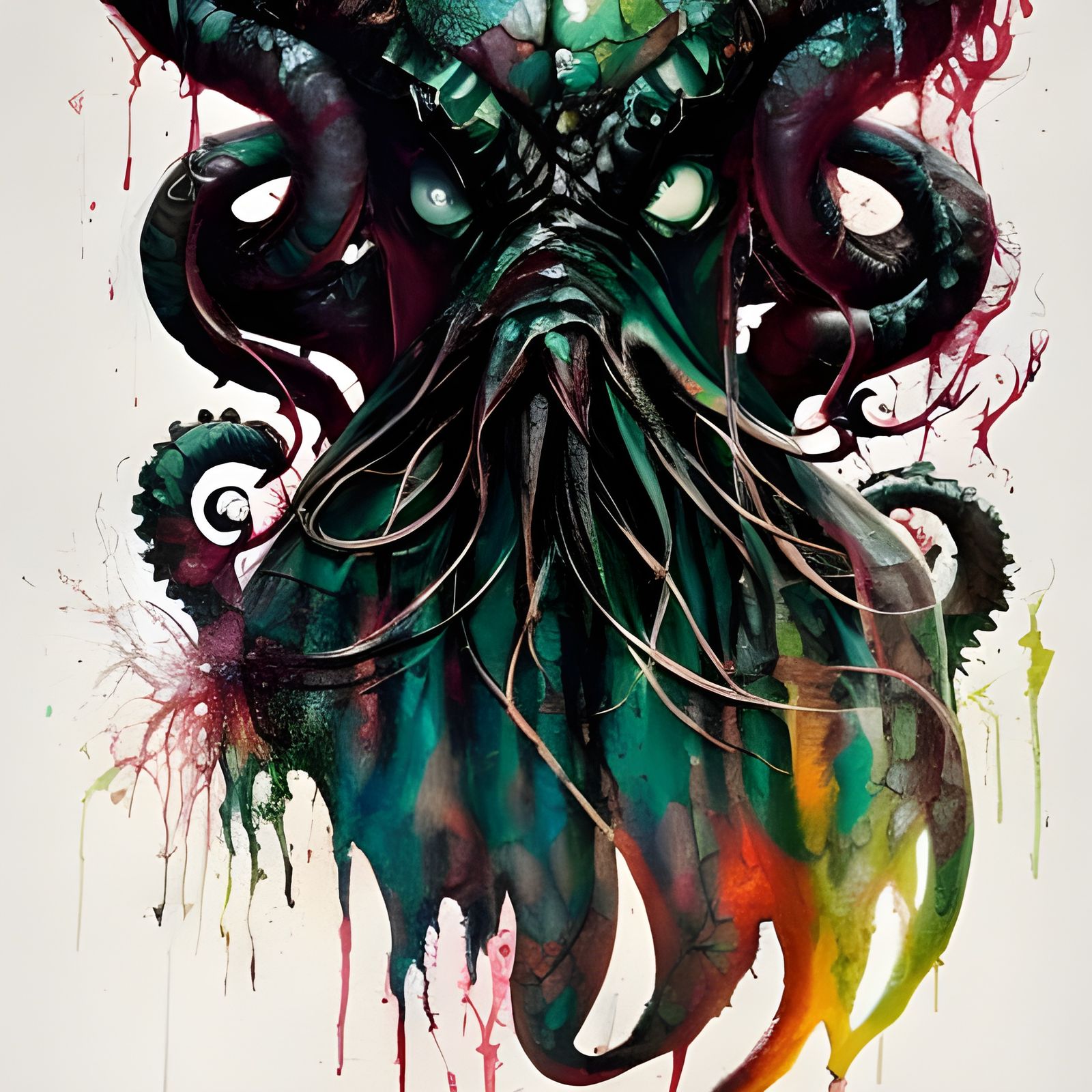 Colorful Ink Splash Cthulhu God Portrait