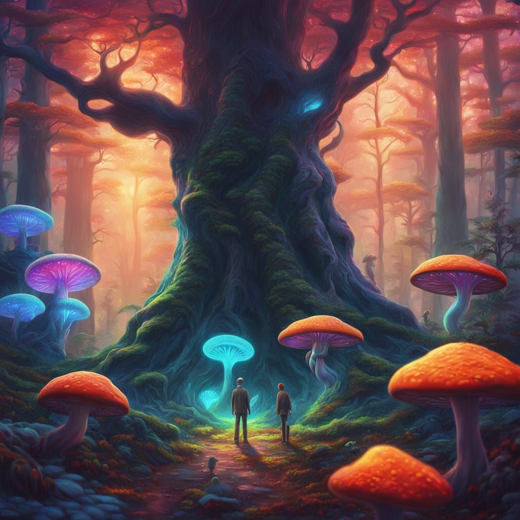 Surreal Alien Encounter in Vibrant Oil Painting