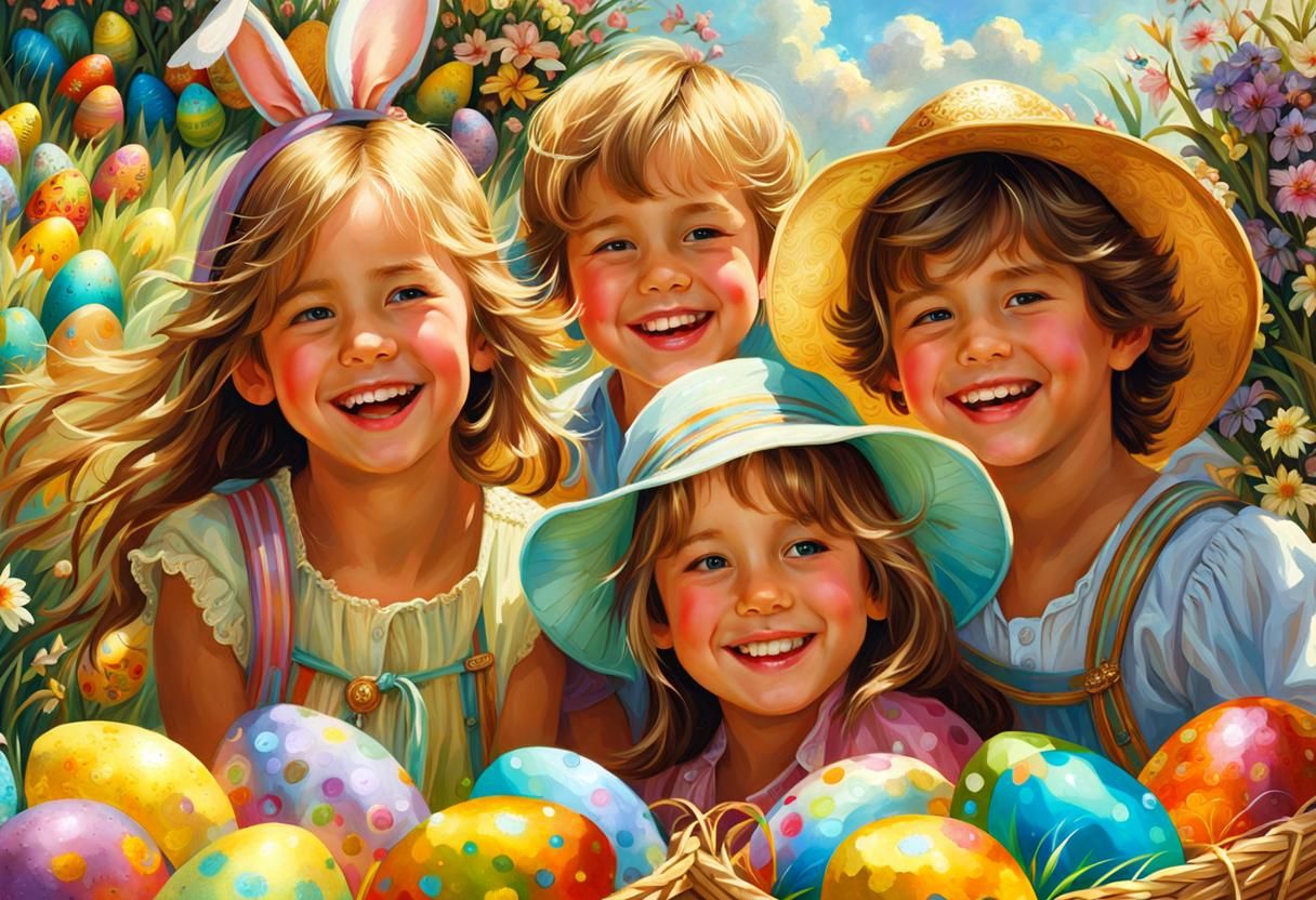 Joyful Children's Easter Egg Hunt Digital Art