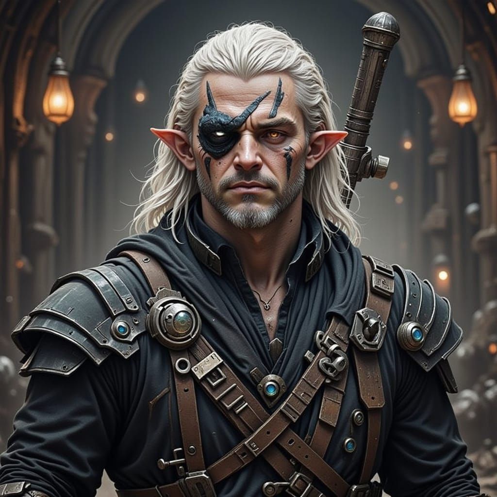 Giant War Veteran with White Hair and Eye Patch