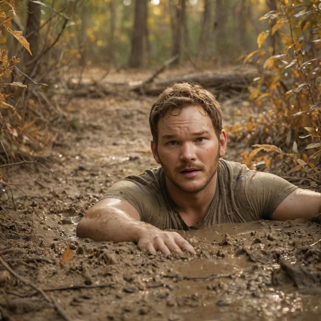 Man Sinking in Quicksand: Cinematic Film Still