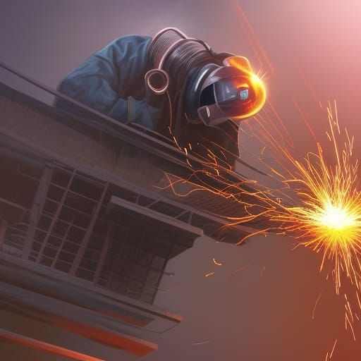 Construction Scene with Welding in Detailed Matte Painting