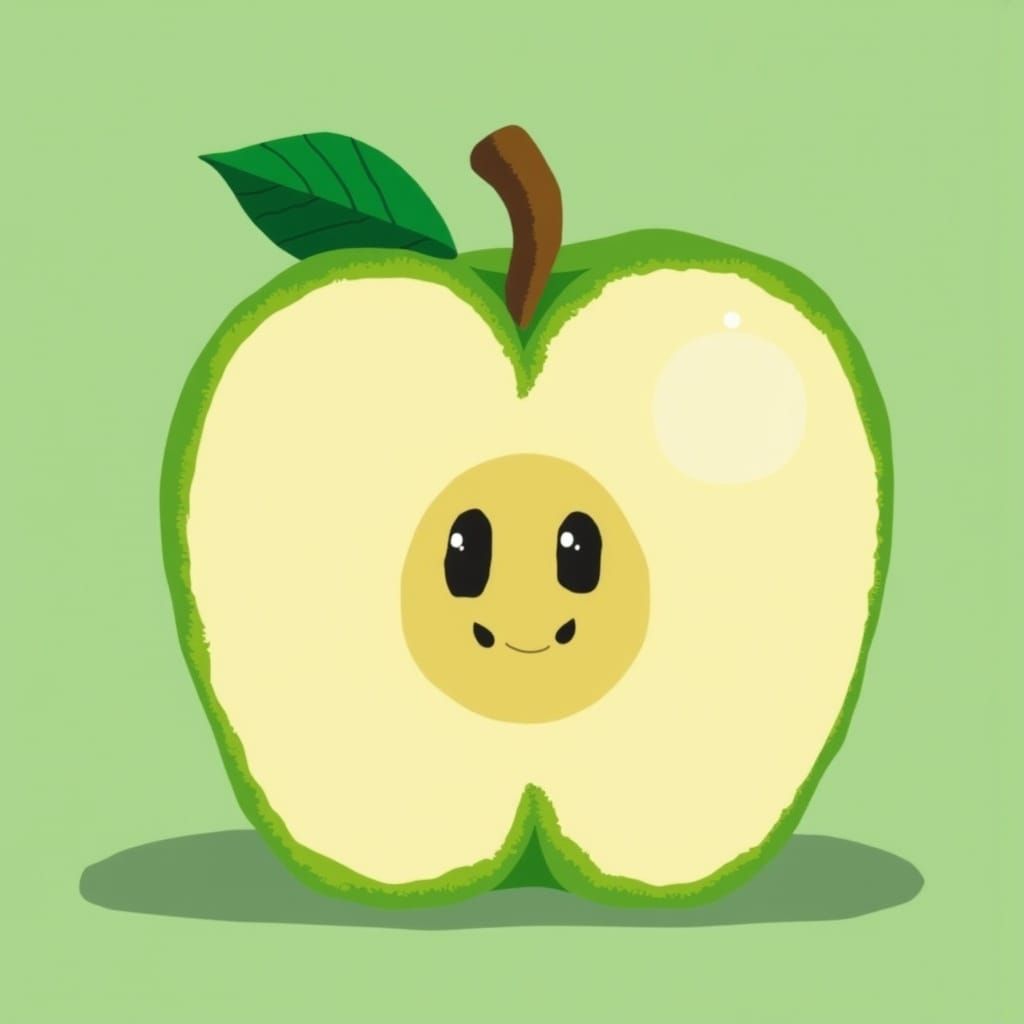 Surrealistic Apple Slice in Vibrant Green Surroundings