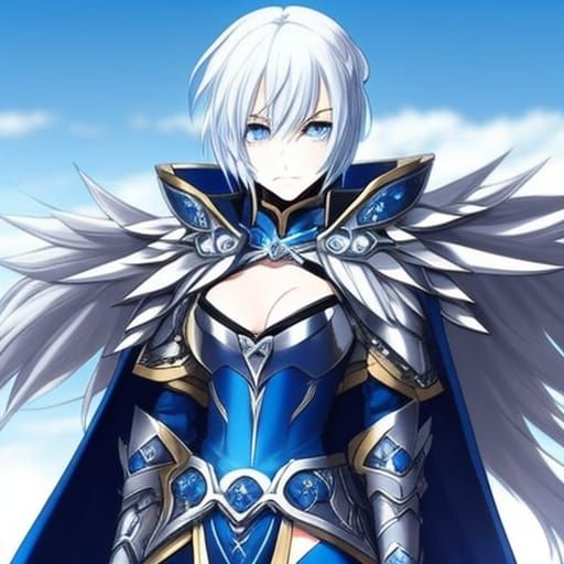Anime Knight with Blue Eyes and Silver Hair