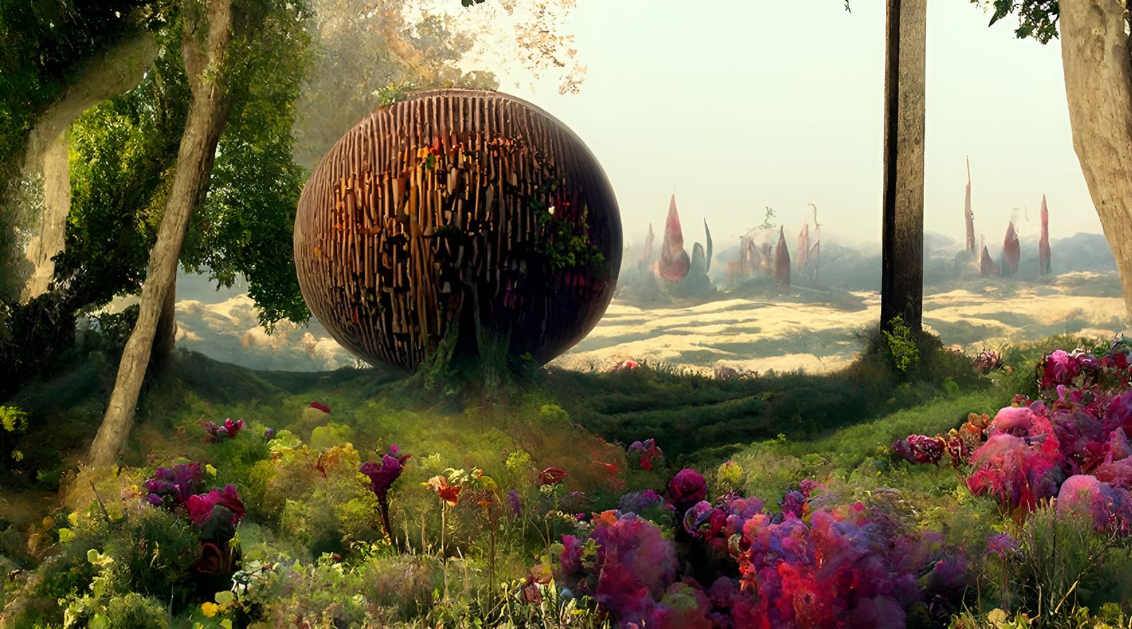 Psychedelic Flowers in Cosmic Forest: Digital Matte Painting