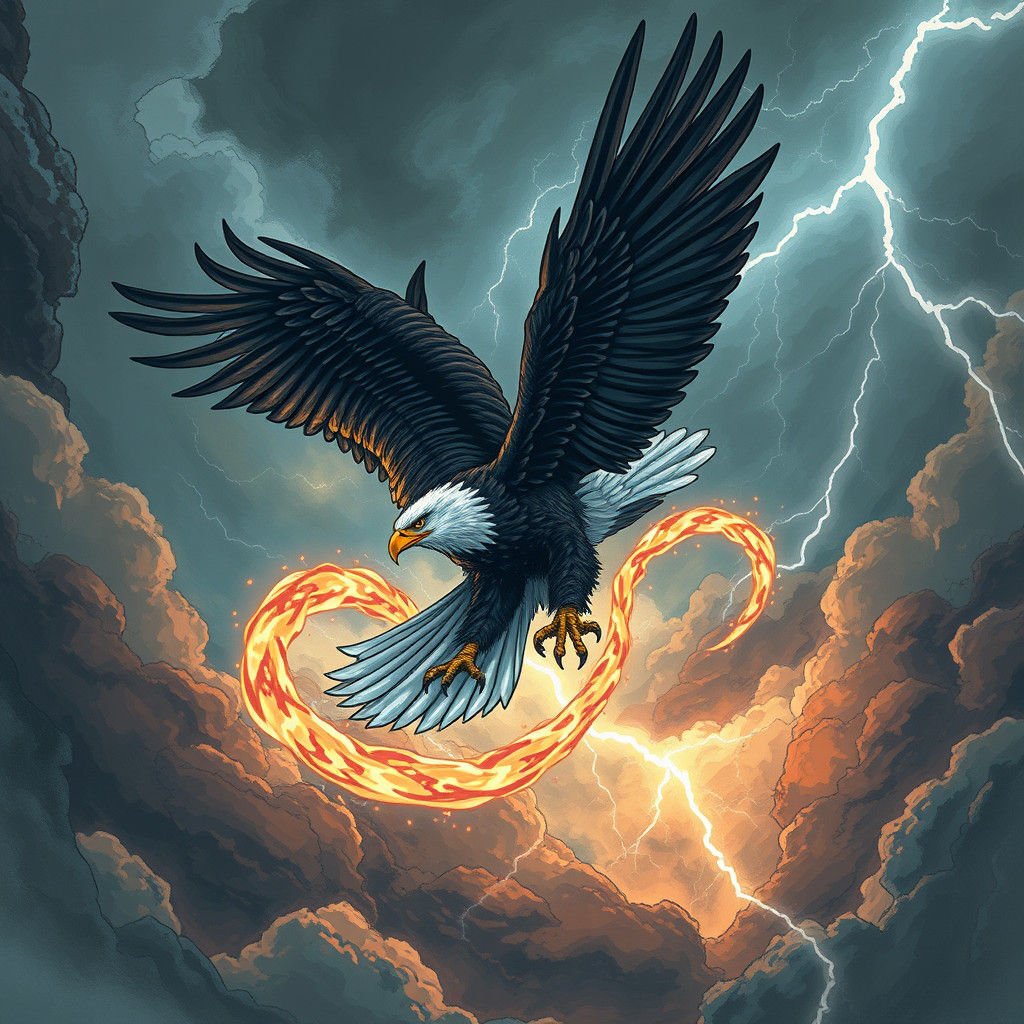 Eagle Karate Kick in a Stormy Sky