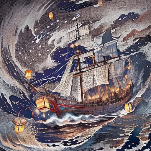 Viking Longship Sails Silently Under Moonlight