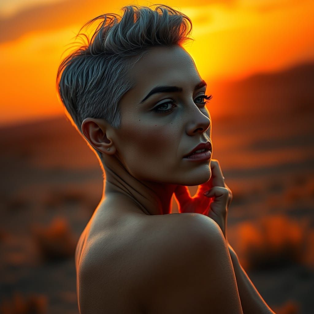 Elegant Masterpiece Woman at Golden Hour