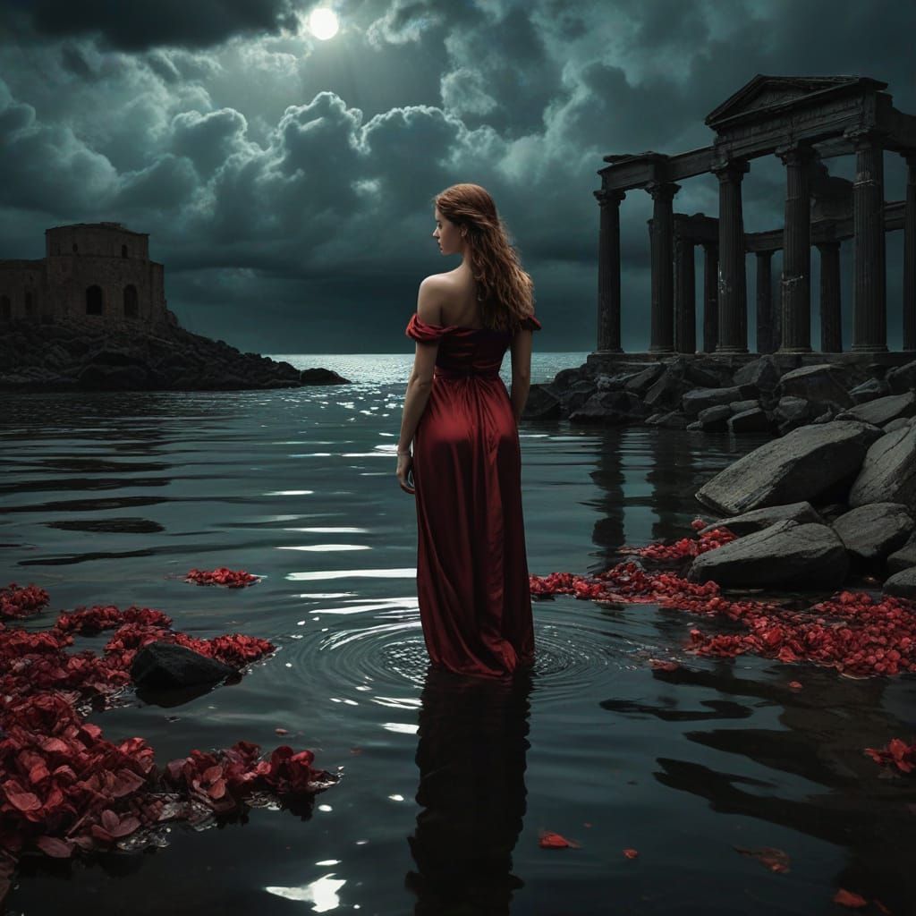 Woman in Stormy Waters: Chiaroscuro Digital Art