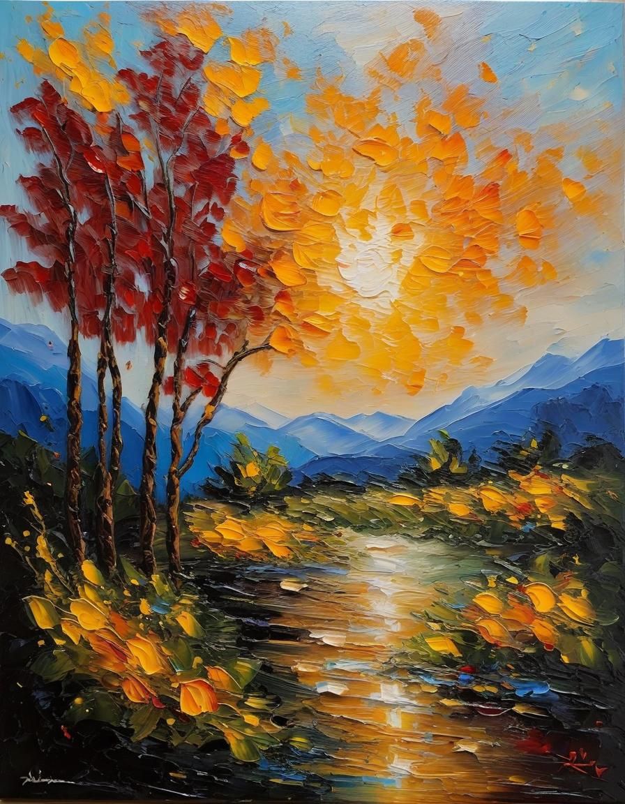 Expressive Abstract Oil Painting with Impasto Textures