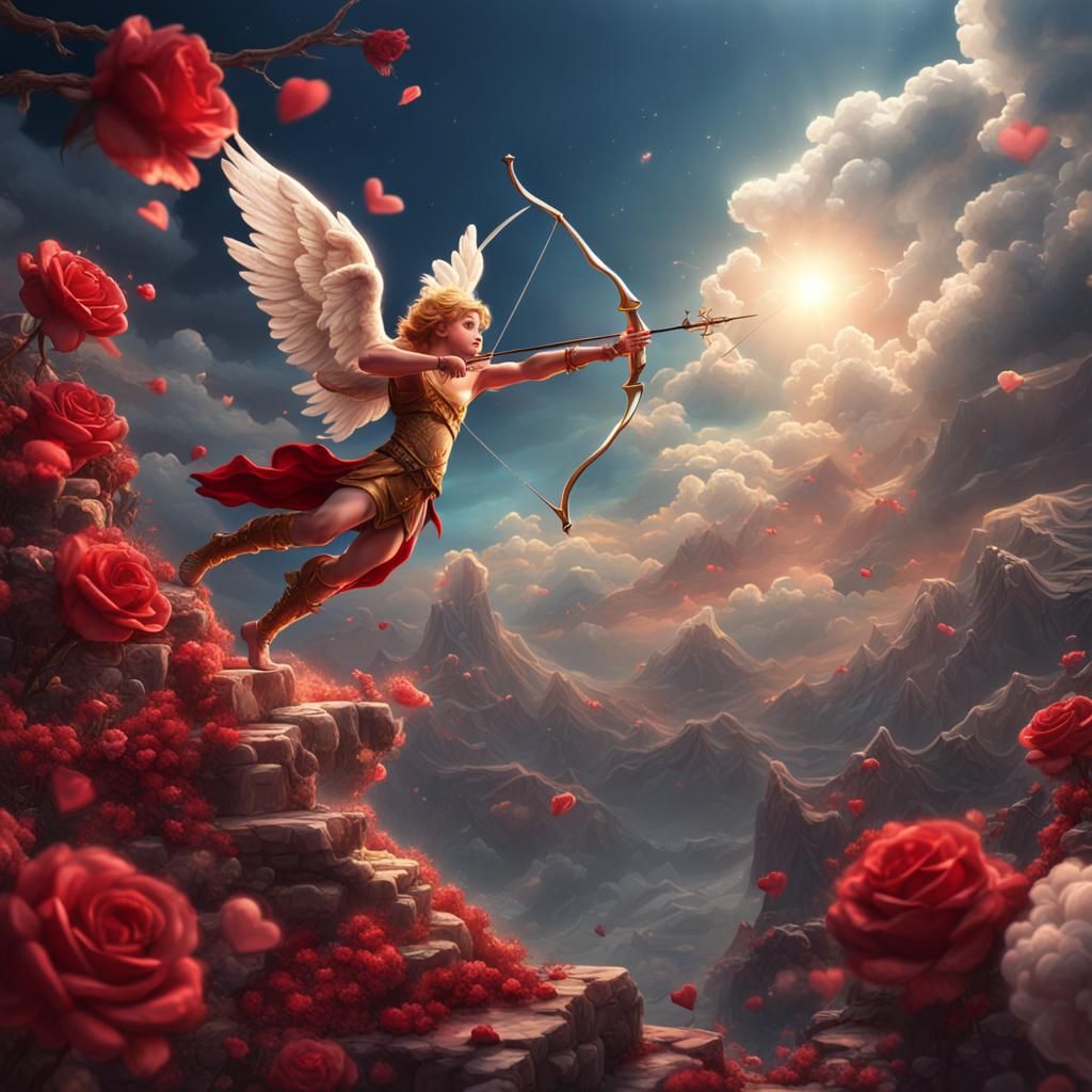 Valentine Cupid with Bow and Arrow in Heaven